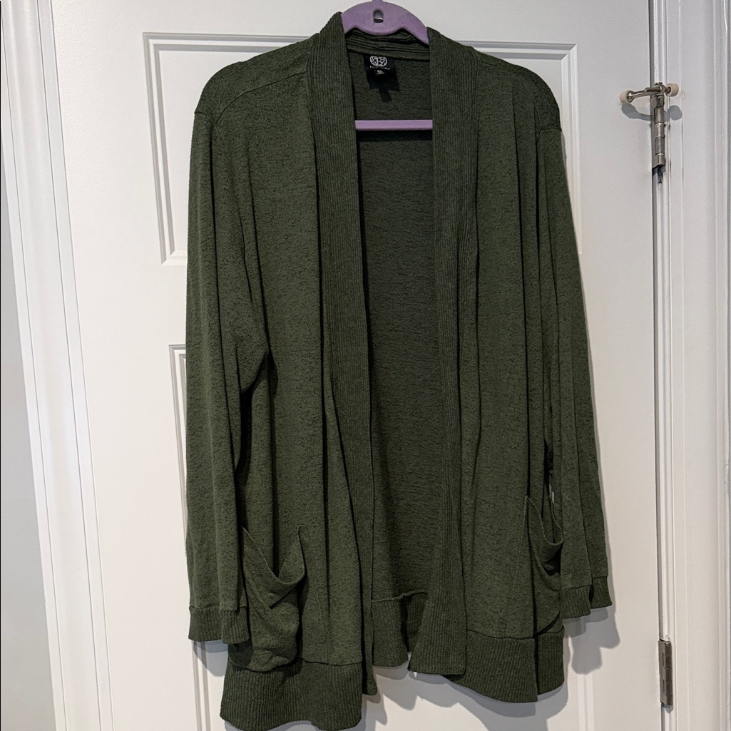 Bobeau Khaki Green Knit Cardigan